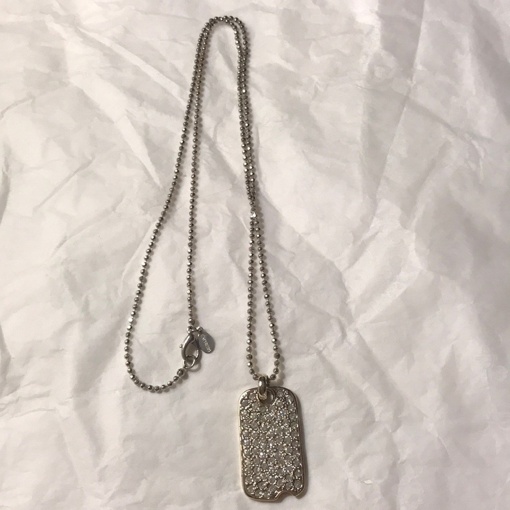 Express vintage silver & rhinestone dog tag necklace - Picture 4 of 8